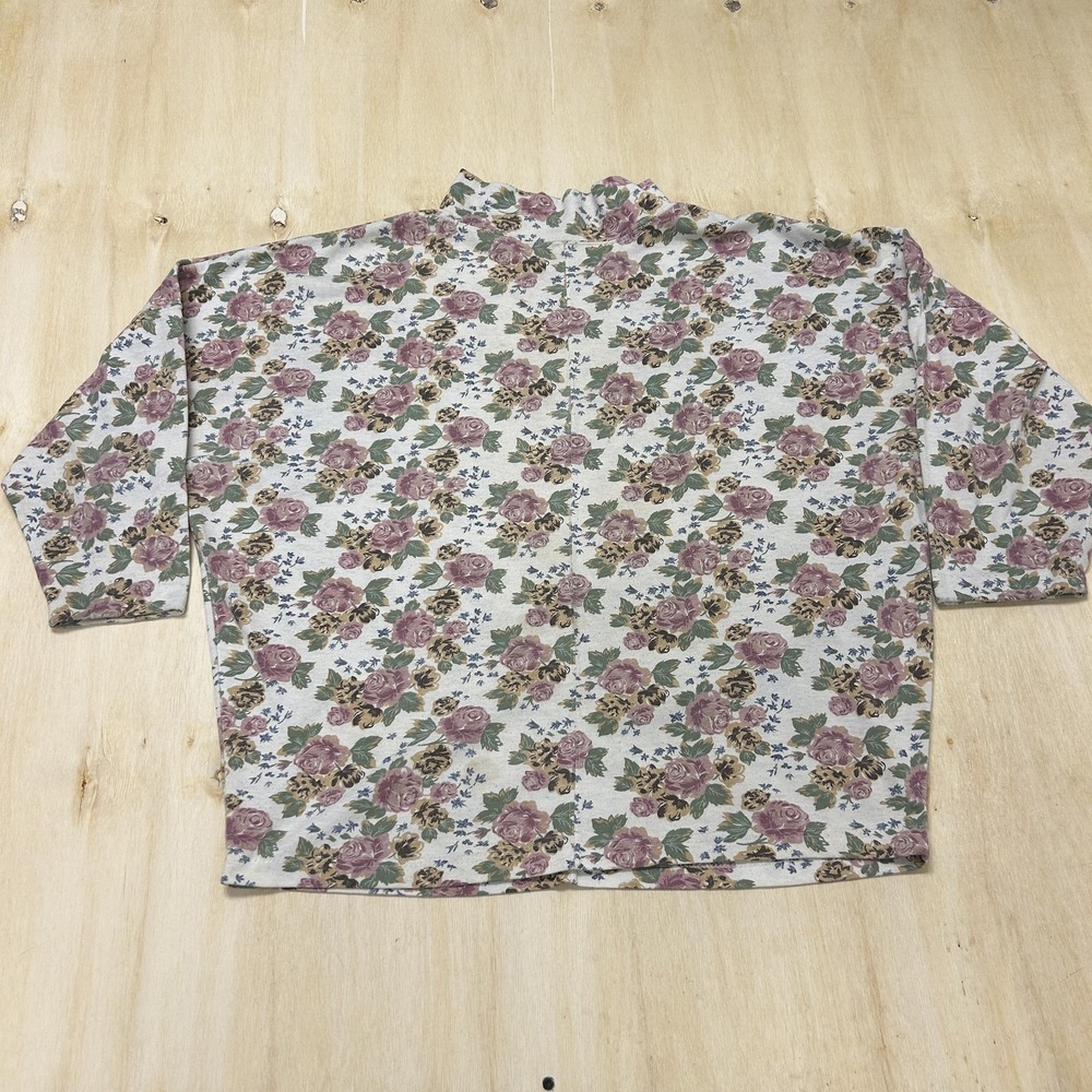 Vintage DB Sport Shirt Womens Medium Multicolor Floral Rose Mock Neck Top